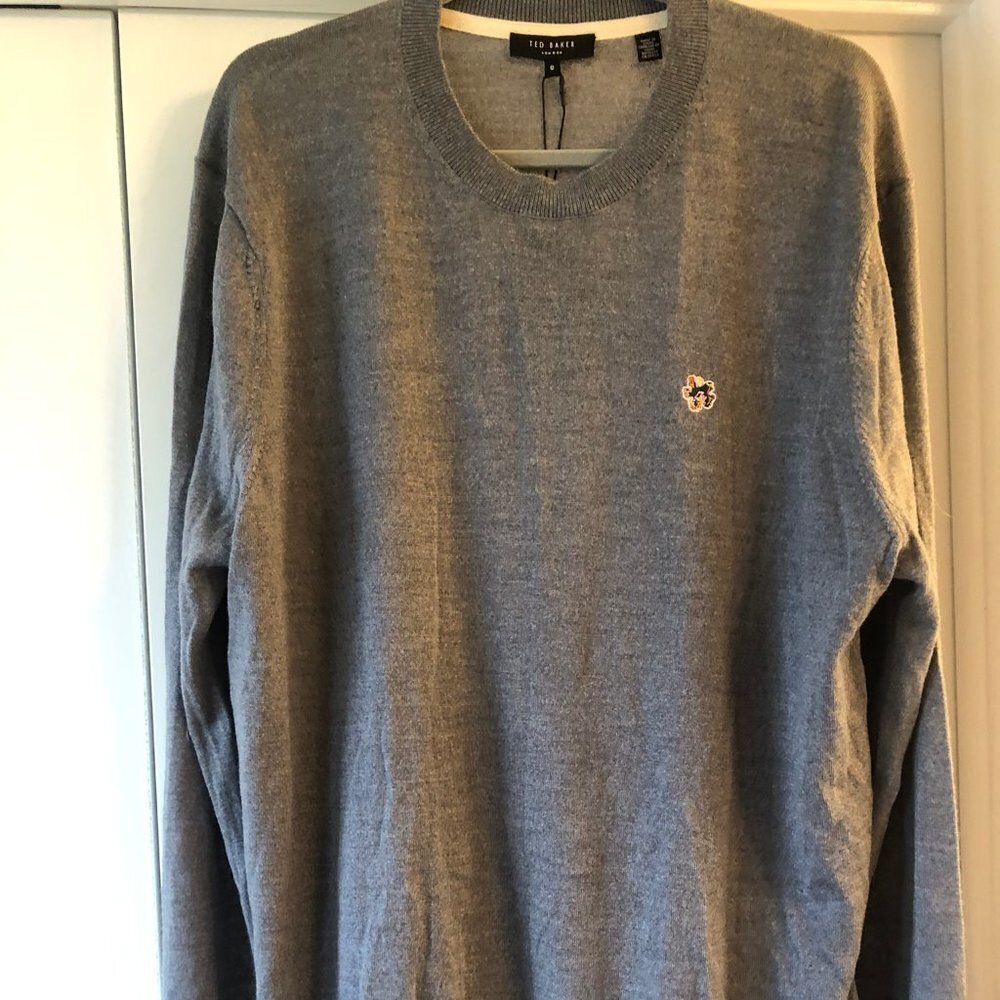 NWT TED BAKER Cardiff Wool Crewneck Sweater Embroidered Logo XXL MSRP $150 - Picture 5 of 10